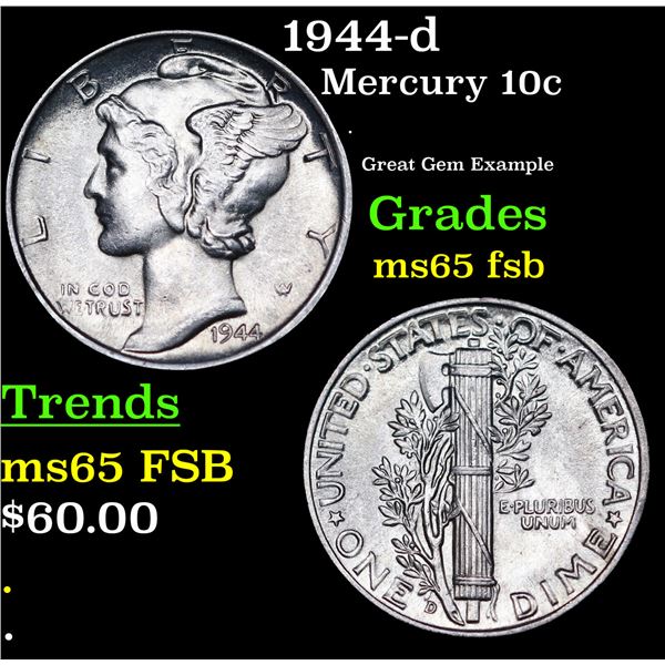 1944-d Mercury Dime 10c Grades GEM FSB