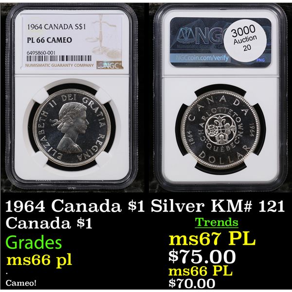 NGC 1964 Canada $1 Silver Canada Dollar KM# 121 $1 Graded ms66 pl By NGC