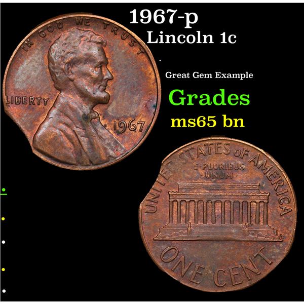 1967-p Lincoln Cent 1c Grades GEM Unc BN