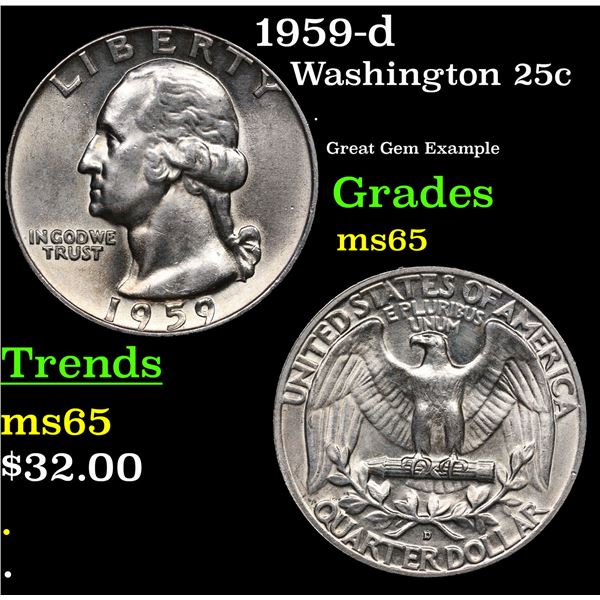 1959-d Washington Quarter 25c Grades GEM Unc