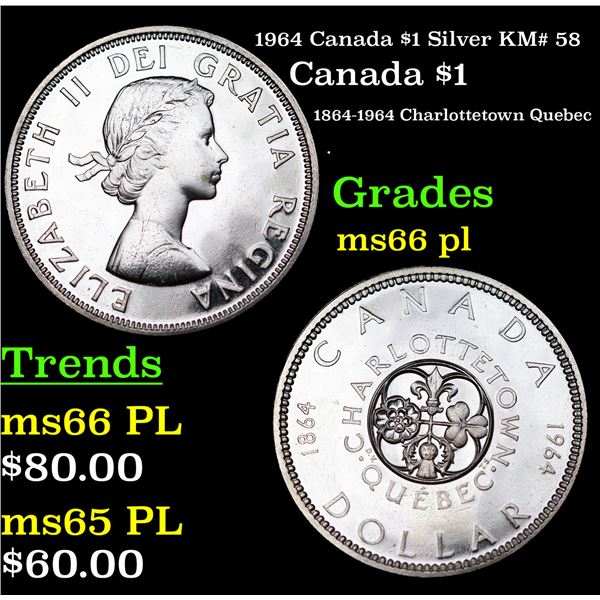 1964 Canada $1 Silver Canada Dollar KM# 58 $1 Grades GEM+ UNC PL