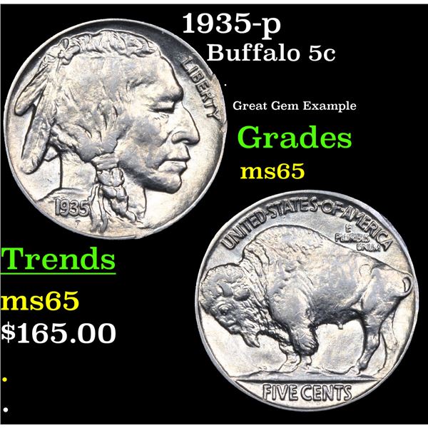 1935-p Buffalo Nickel 5c Grades GEM Unc