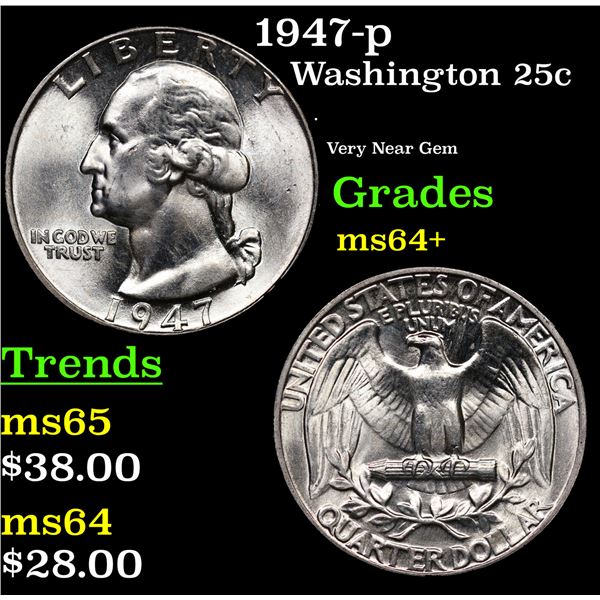 1947-p Washington Quarter 25c Grades Choice+ Unc