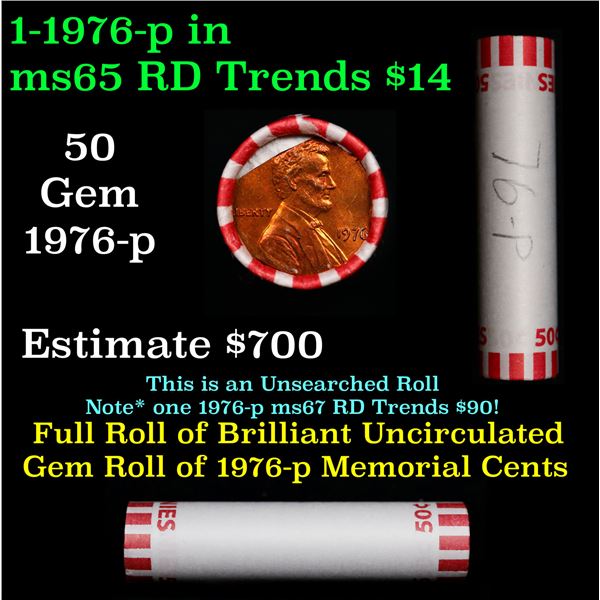 Shotgun Lincoln 1c roll, 1976-p 50 pcs Bank Wrapper.