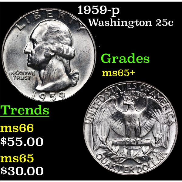 1959-p Washington Quarter 25c Grades GEM+ Unc