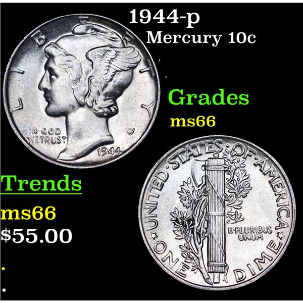 1944-p Mercury Dime 10c Grades GEM+ Unc