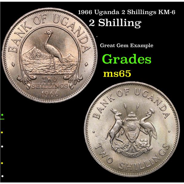 1966 Uganda 2 Shillings KM-6 Grades GEM Unc
