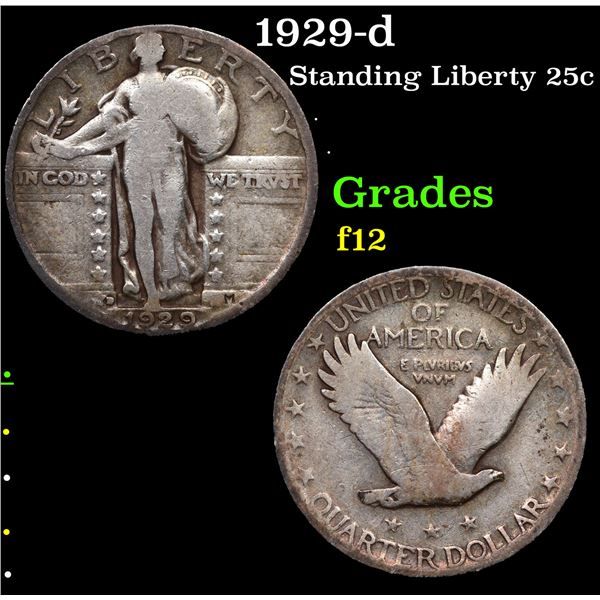 1929-d Standing Liberty Quarter 25c Grades f, fine