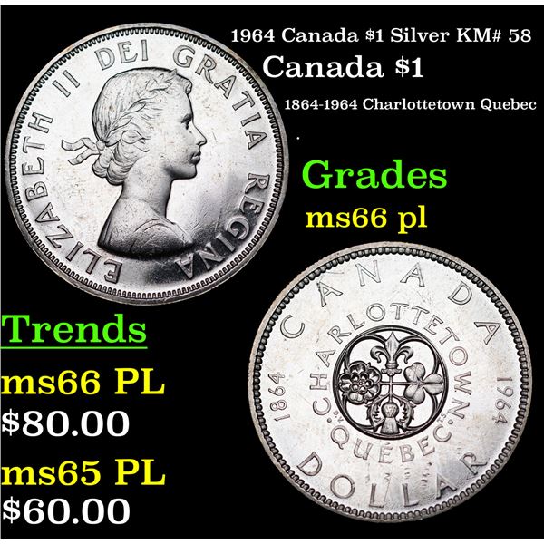1964 Canada $1 Silver Canada Dollar KM# 58 $1 Grades GEM+ UNC PL