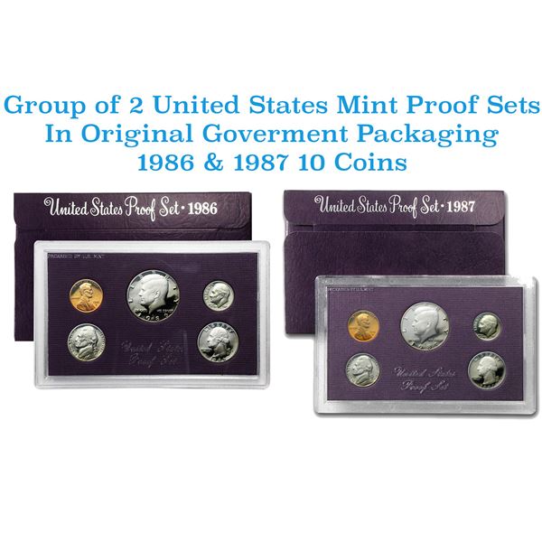 Group of 2 United States Mint Proof Sets 1986-1987 10 coins