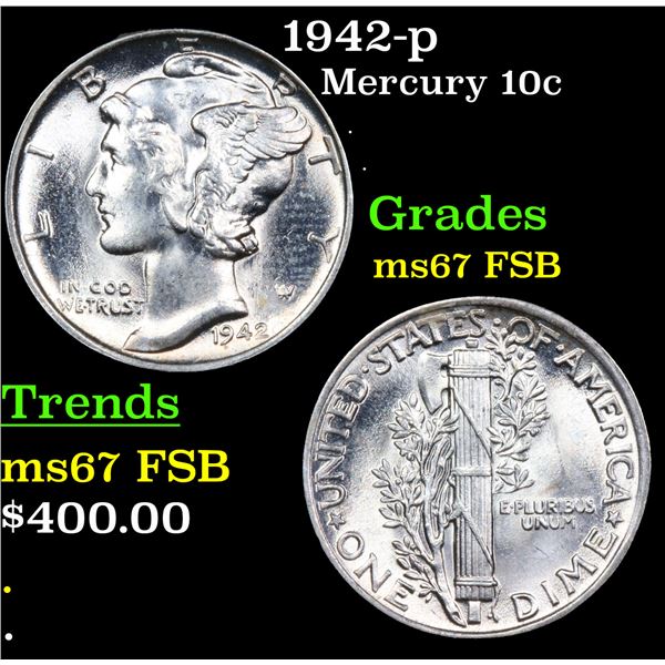 1942-p Mercury Dime 10c Grades GEM++ FSB