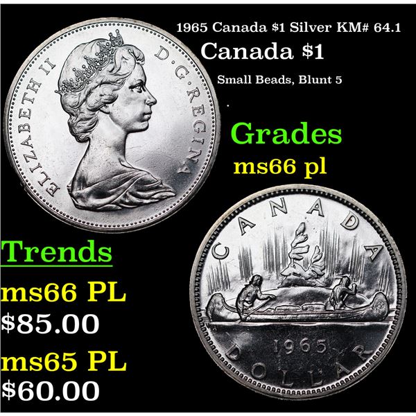1965 Canada $1 Silver Canada Dollar KM# 64.1 $1 Grades GEM+ UNC PL