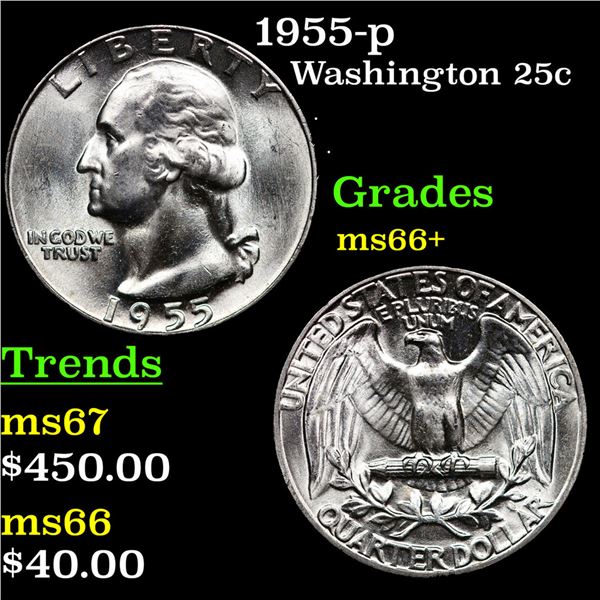 1955-p Washington Quarter 25c Grades GEM++ Unc
