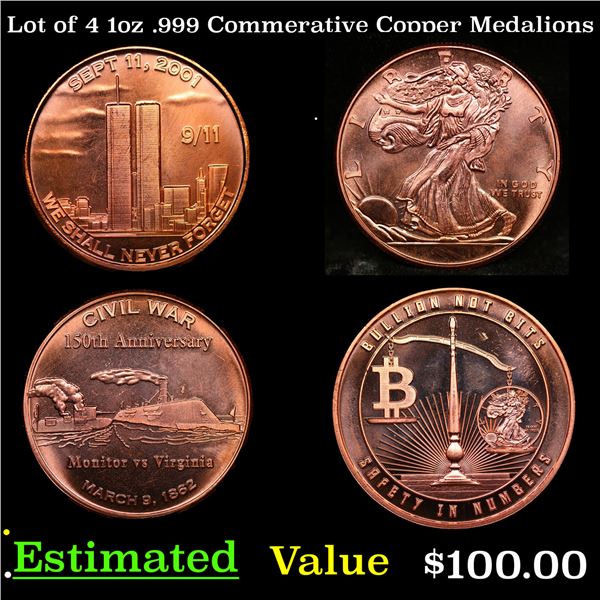 Lot of 4 1oz .999 Commerative Copper Medalions