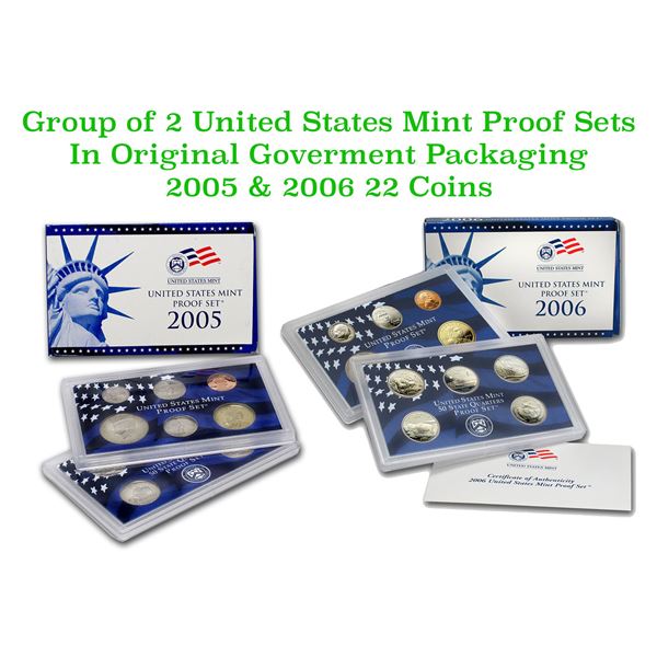 Group of 2 United States Mint Proof Sets 2005-2006 21 coins.