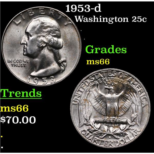 1953-d Washington Quarter 25c Grades GEM+ Unc