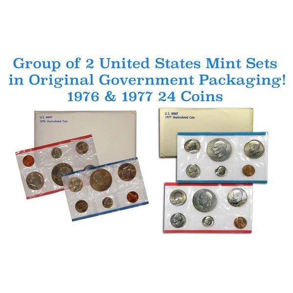 Group of 2 United States Mint Set in Original Government Packaging! From 1977-1978 with 24 Coins