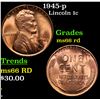 Image 1 : 1945-p Lincoln Cent 1c Grades GEM+ Unc RD
