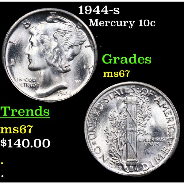 1944-s Mercury Dime 10c Grades GEM++ Unc