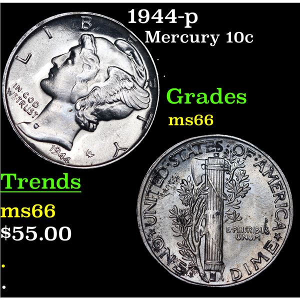 1944-p Mercury Dime 10c Grades GEM+ Unc