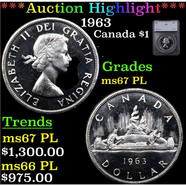 ***Auction Highlight*** 1963 Canada Dollar $1 Graded ms67 PL By SEGS (fc)