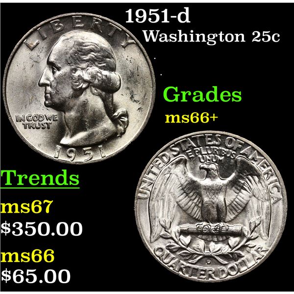 1951-d Washington Quarter 25c Grades GEM++ Unc