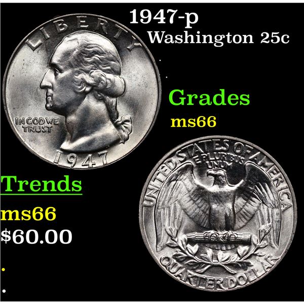 1947-p Washington Quarter 25c Grades GEM+ Unc