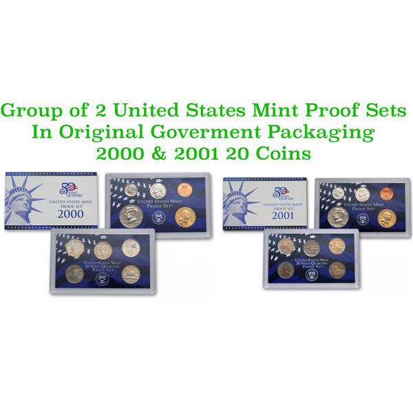 Group of 2 United States Mint Proof Sets 2000-2001 20 coins.