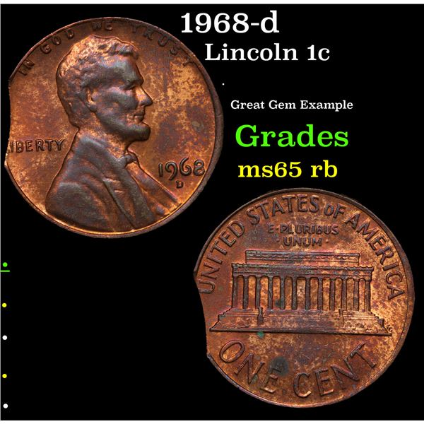 1968-d Lincoln Cent 1c Grades GEM Unc RB