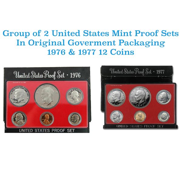 Group of 2 United States Mint Proof Sets 1976-1977 12 coins