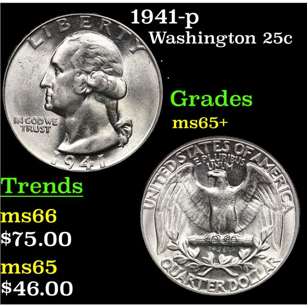 1941-p Washington Quarter 25c Grades GEM+ Unc