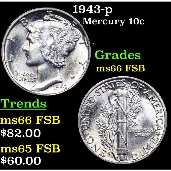 1943-p Mercury Dime 10c Grades GEM+ FSB