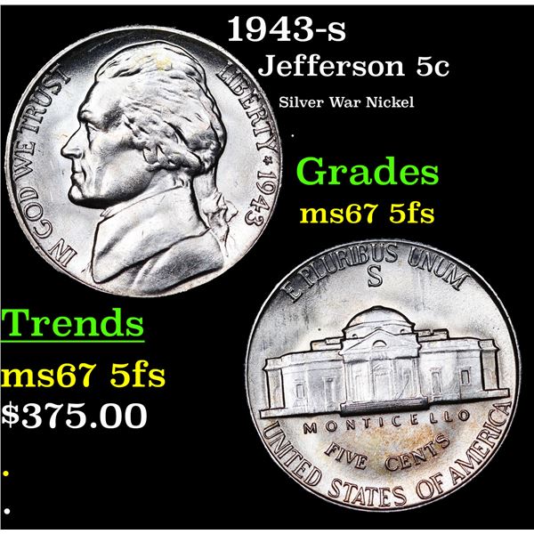 1943-s Jefferson Nickel 5c Grades GEM++ 5fs