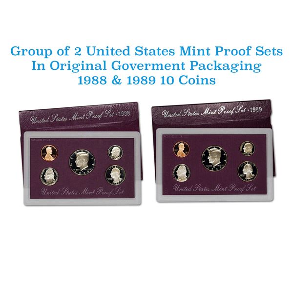 Group of 2 United States Mint Proof Sets 1988-1989 10 coins