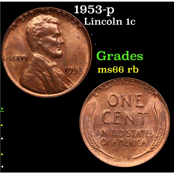 1953-p Lincoln Cent 1c Grades GEM+ Unc RB