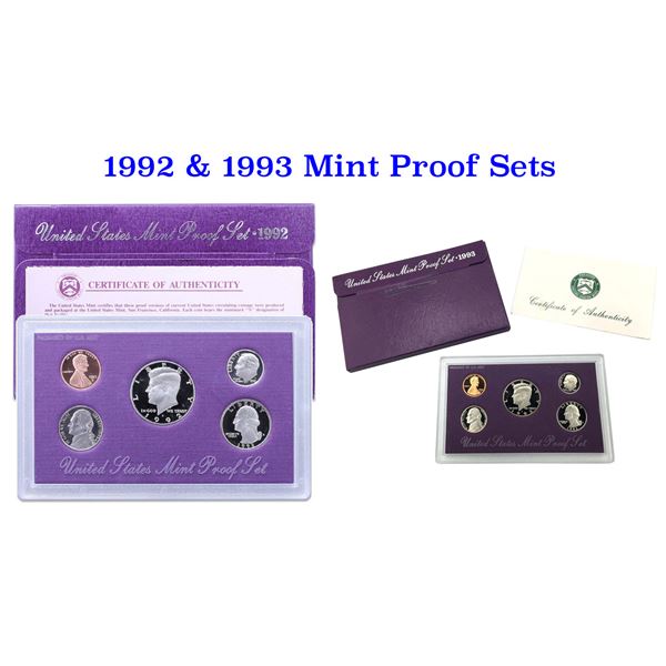 Group of 2 United States Mint Proof Sets 1992-1993 10 coins