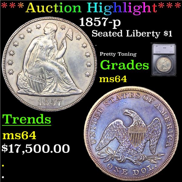 ***Auction Highlight*** 1857-p Seated Liberty Dollar $1 Graded ms64 BY SEGS (fc)