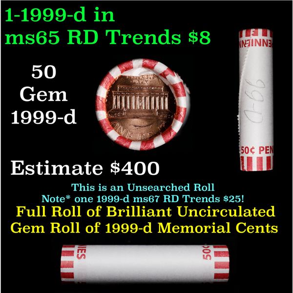 Shotgun Lincoln 1c roll, 1999-d 50 pcs Bank Wrapper.