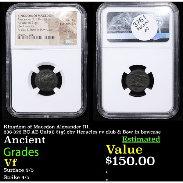 NGC Kingdom of Macedon Alexander III, 336-323 BC AE Unit(6.21g) obv Heracles rv club & Bow in bowcas