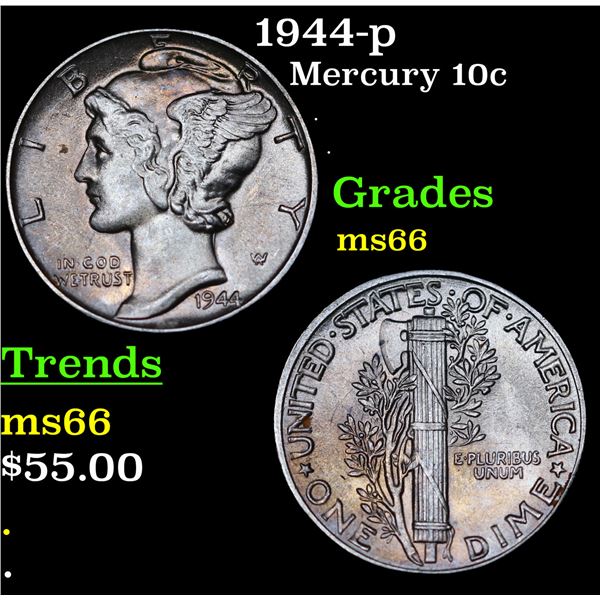 1944-p Mercury Dime 10c Grades GEM+ Unc
