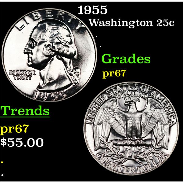 Proof 1955 Washington Quarter 25c Grades GEM++ Proof