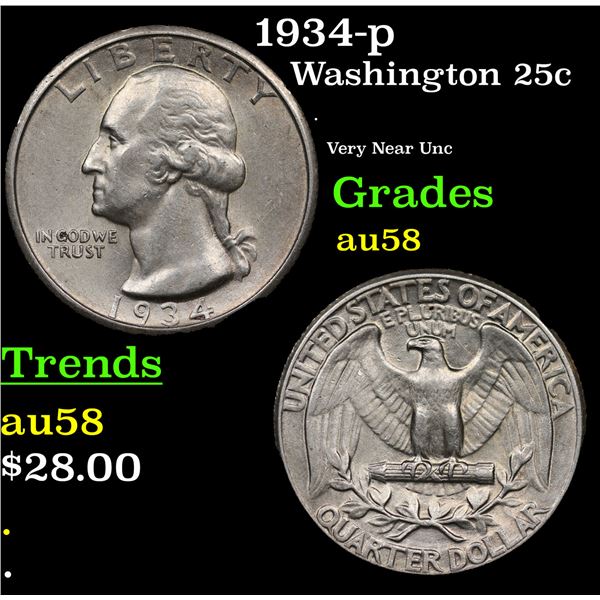 1934-p Washington Quarter 25c Grades Choice AU/BU Slider