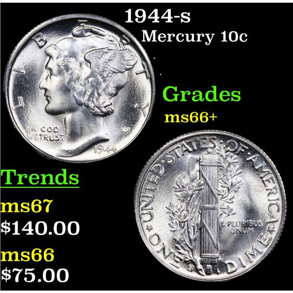 1944-s Mercury Dime 10c Grades GEM++ Unc
