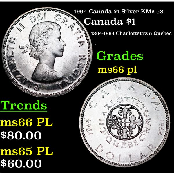 1964 Canada $1 Silver Canada Dollar KM# 58 $1 Grades GEM+ UNC PL