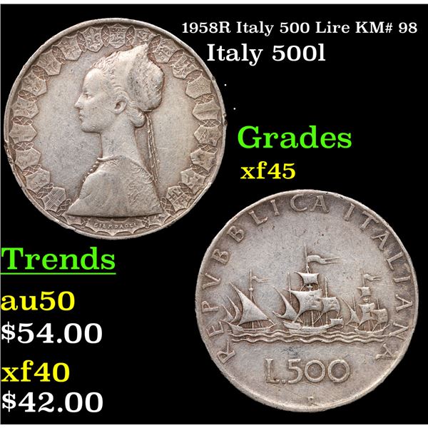 1958R Italy 500 Lire KM# 98 Grades xf+