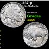 Image 1 : 1937-p Buffalo Nickel 5c Grades Choice AU/BU Slider