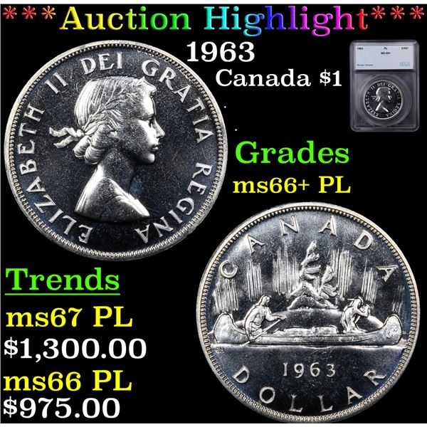 ***Auction Highlight*** 1963 Canada Dollar $1 Graded ms66+ PL By SEGS (fc)