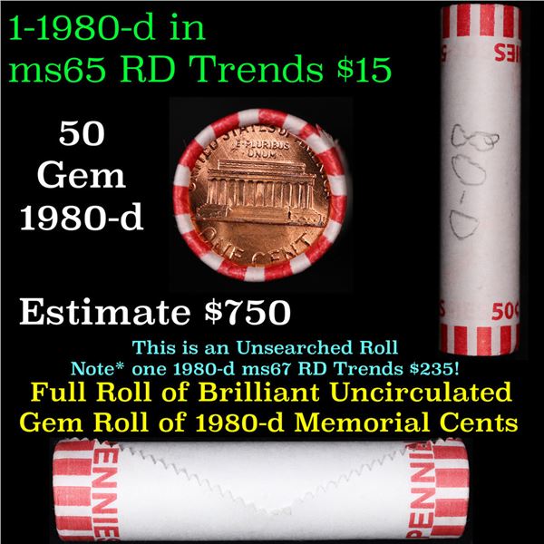 Shotgun Lincoln 1c roll, 1980-d 50 pcs Bank Wrapper.
