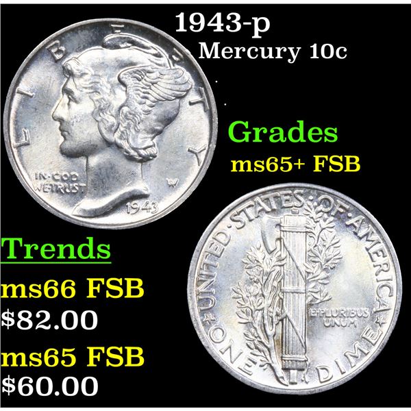 1943-p Mercury Dime 10c Grades GEM+ FSB