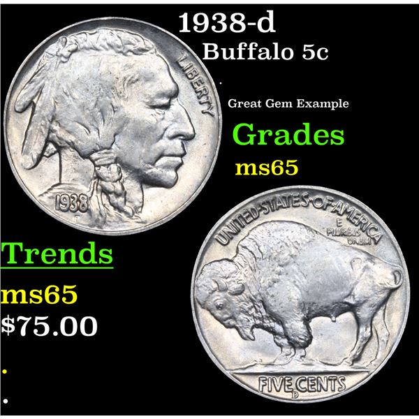 1938-d Buffalo Nickel 5c Grades GEM Unc